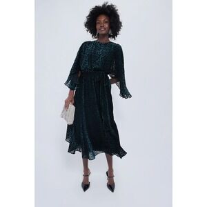 $298 NWT Tuckernuck Velvet Polka Dot Kimono Sleeve Midi Dress S Green Black